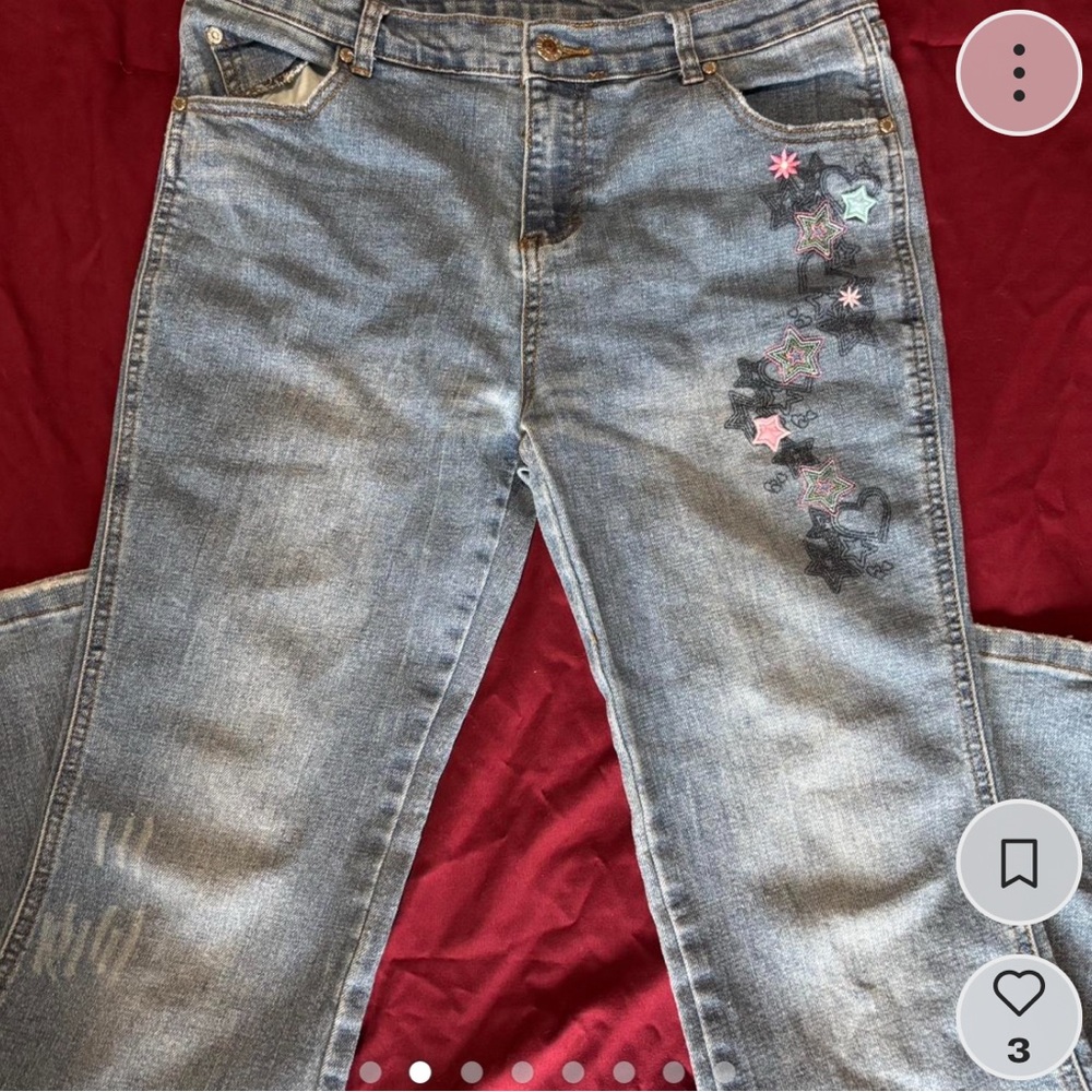 French Toast y2k embroidered low rise flare jeans, star / heart / flower graphic - Picture 2 of 8